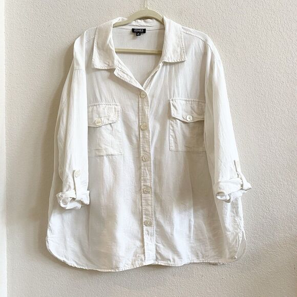 Jones New York And Co Linen White Roll Tab Sleeve Tunic 2X Coastal Grandma - Picture 1 of 8